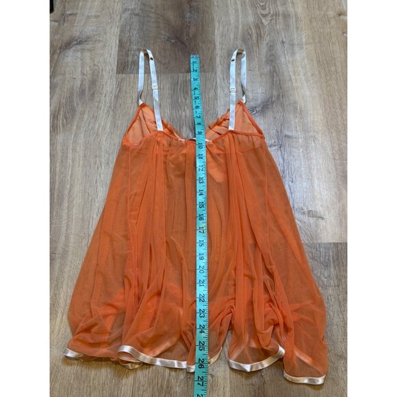 Y2K Victorias Secret Orange Sheer Babydoll Lingerie With White Trim & Bow Adjust - Picture 4 of 4